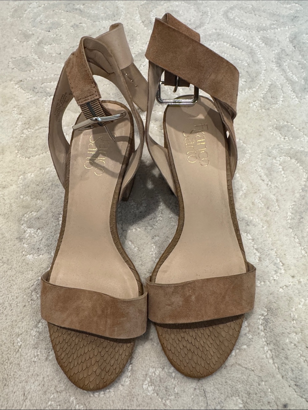 Franco Sarto Suede Ankle-Strap Heels in Tan